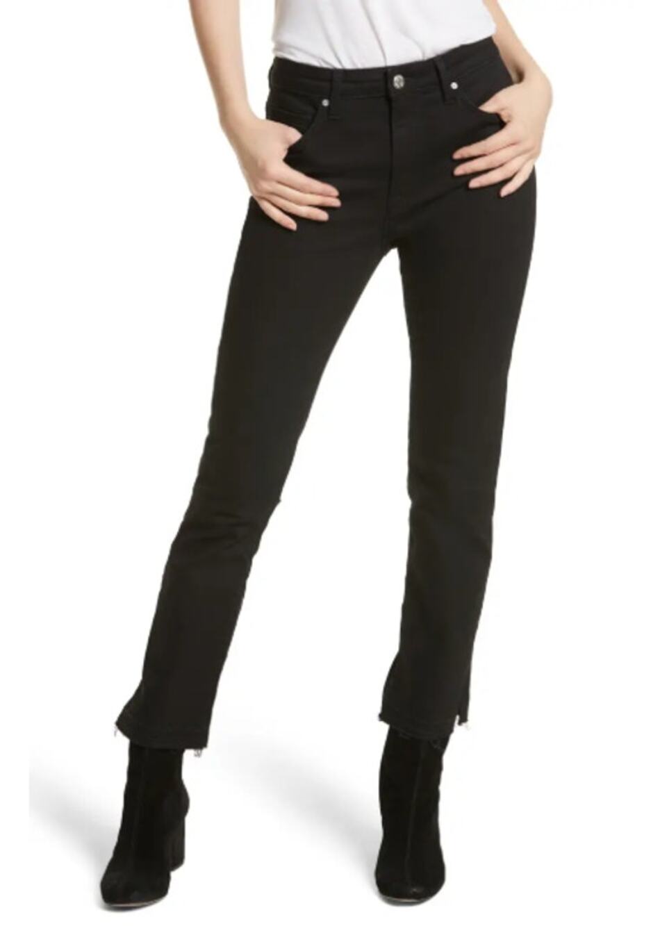 Free People NWT Black Crop Cigarette Jeans with Raw Hem // 25